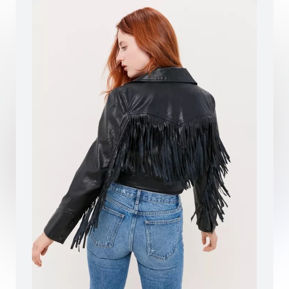 🤠Wrangler Festival Wear Faux Leather Fringe  Over Sized Jacket Medium - Picture 10 of 15